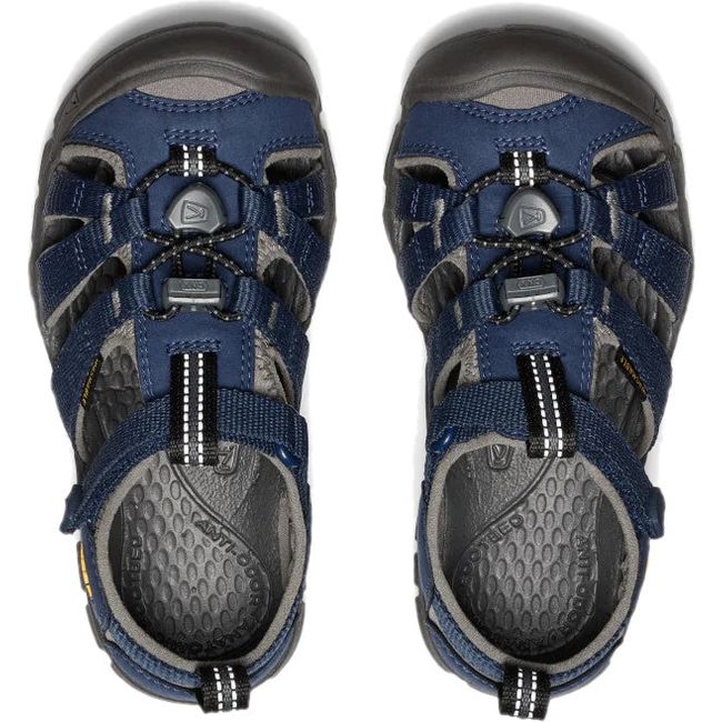 Upper of KEEN Little Kids Seacamp II CNX Sandal in Naval Academy Blue and Drizzle Gray