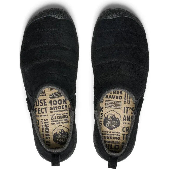 Top down view of Men's Keen Howser II Suede Leather Slippers in Black Suede