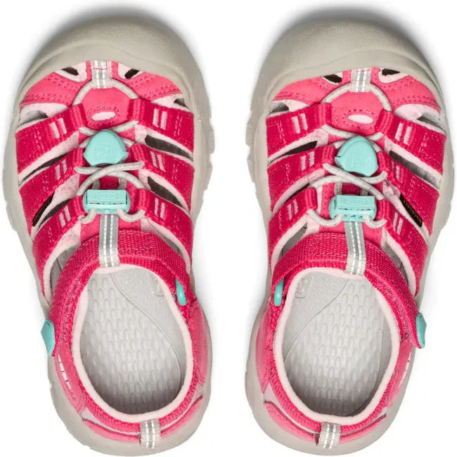 Upper of KEEN Little Kids' Newport H2 Closed Toe Sandal in Raspberry Giggle Pink 