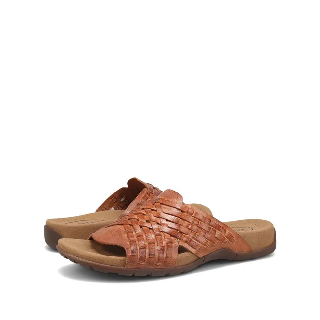 Pair of Women's Taos Guru Slide Sandals in Honey tan leather