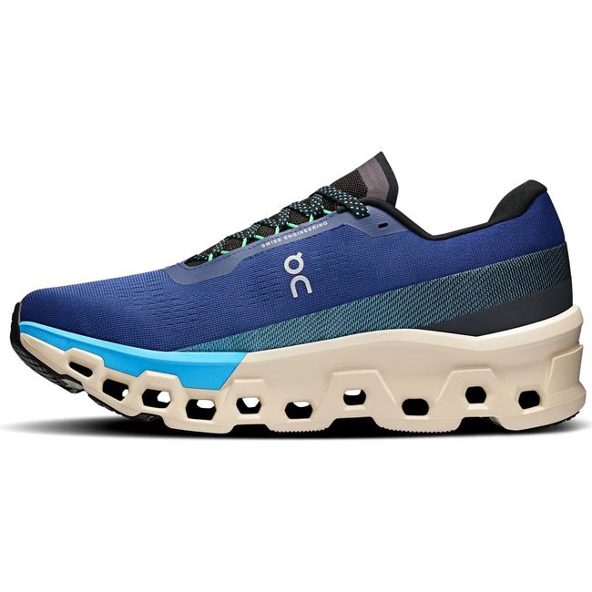 Medial of On Running Men's Cloudmonster 2 Running Shoe in temptest and horizon blue