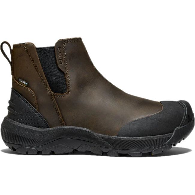 Lateral side of Keen Men's Revel IV Waterproof Chelsea Boot in canteen brown