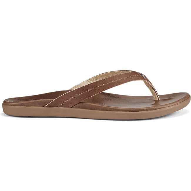 Lateral side of Women's Olukai Honu Flip Flop in dark Tan 