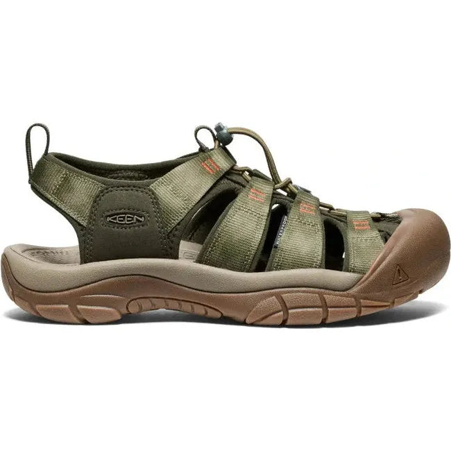 Lateral side of Men's Keen Newport H2 closed toe sandal in green Winter Moss Chevron