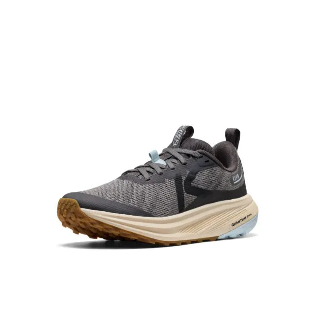 Front of KEEN Women&#39;s Roam Trail Running Shoe in magnet grey and blue