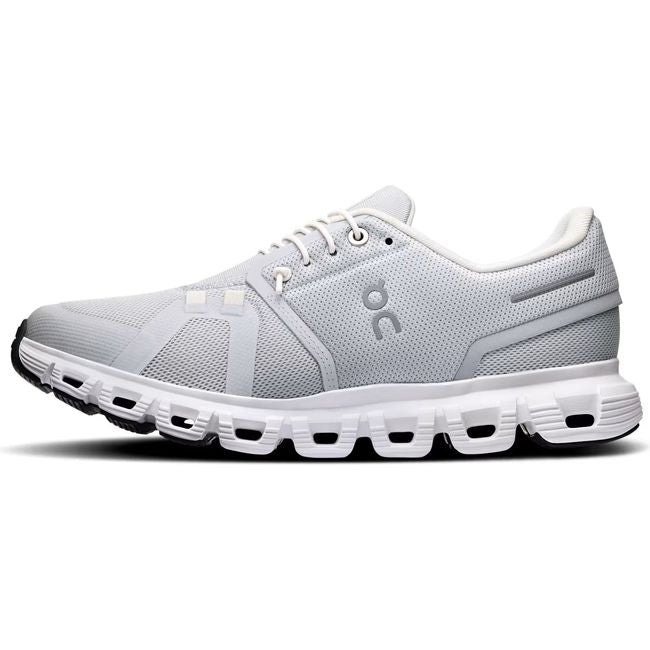 Medial side of On Running Women's Cloud 6 Running Shoe in grey and white