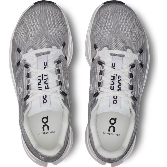 Top down view of On Running Women's Cloudeclipse Running Shoes in alloy and white