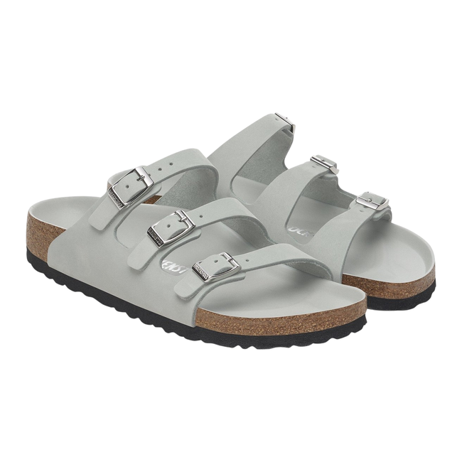 Angled side of Birkenstock Women's Florida Fresh Nubuck Sandal in Sage Green