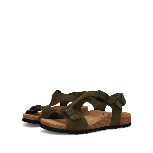 Pair of Women's Taos MVP Sandals in olive green suede with cork sole