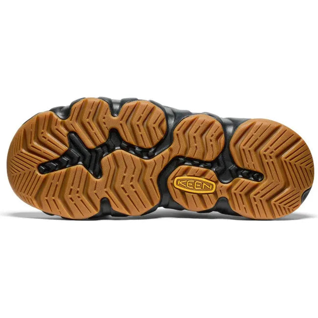 Sole of Men&#39;s KEEN Hyperport H2 closed toe sandal in brindle black upper with tan tread