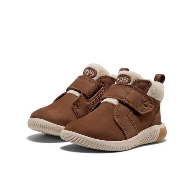 Pair of KEEN Toddlers’ KNX Middie Boots in brown with velcro straps