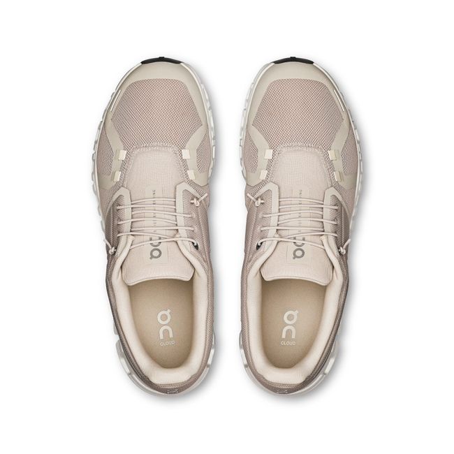 Mesh upper of On Running Men's Cloud 6 Slip On Running Shoes in Pearl Beige and White