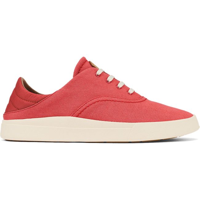Lateral side of Women's Olukai Kohu Sneaker in Lehua Flower Pink canvas