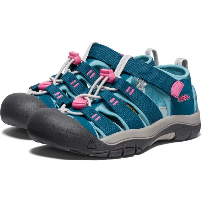 Pair of KEEN Youth Kids&#39; Newport H2 Closed Toe Sandal in Legion Blue and Hot Pink