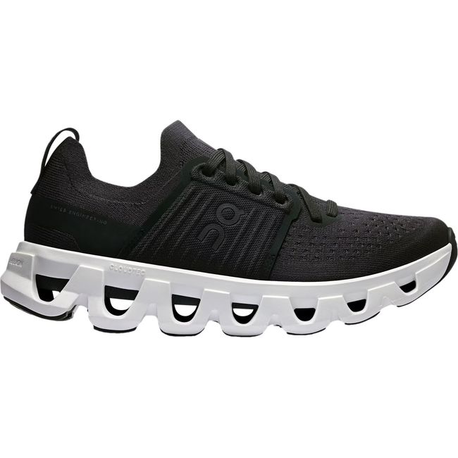Lateral side of Women's On Running Cloudswift 4 Running Shoe in Black and White 