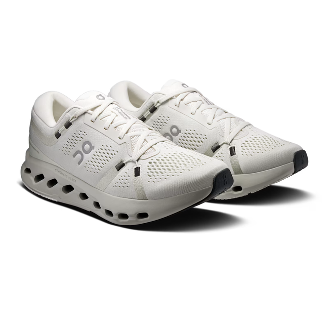 Angled pair of On Running Men's Cloudsurfer 2 Running Shoe in Ivory Iceberg