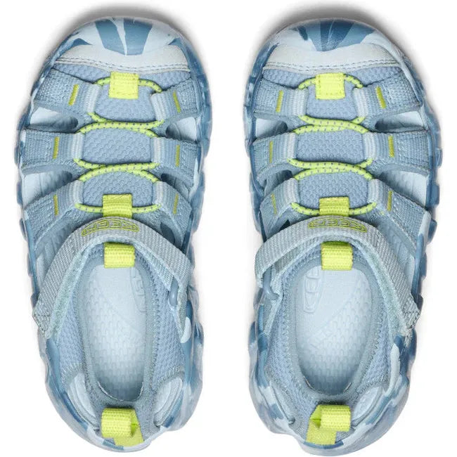 Upper of KEEN Kids' Hyperport H2 Closed Toe Sandal in Skyway green and Faded Denim blue