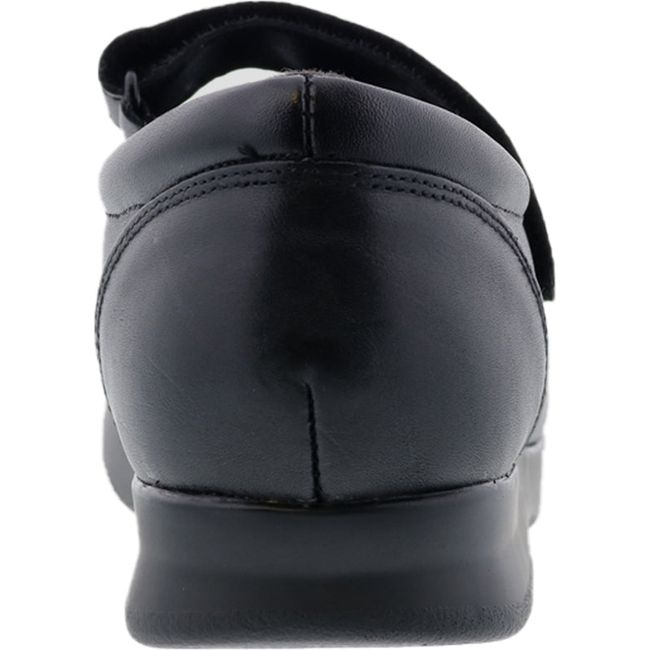 Heel of Women's Drew Mary Jane Bloom II Shoe in Black Leather with velcro strap