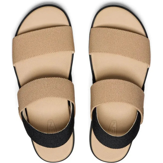 Top down view of Women's KEEN Elle Backstrap Sandal in tan cornstalk black colorway