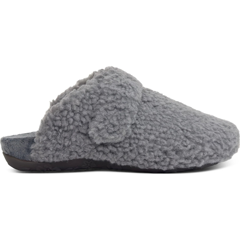 Lateral side of Women's Aetrex Mia Slipper in Charcoal