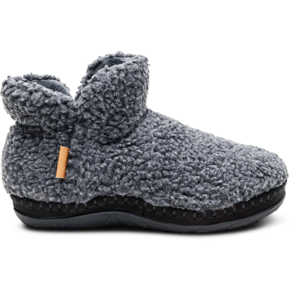 Lateral side of Women's Aetrex Malina Slipper Bootie in Charcoal