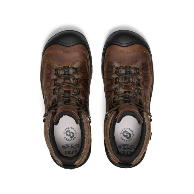 Upper of Keen Men's Targhee IV Waterproof Carbon Toe Work Boot in Dark Earth Brown