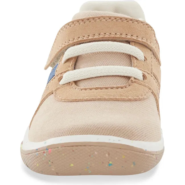Front of Kids Stride Rite Fern Sneaker in camel tan color with a velcro strap