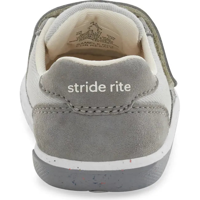 Heel of Kids Stride Rite Fern Sneaker in gray and light gray with a velcro strap