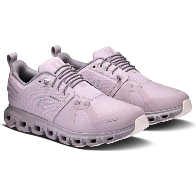 Pair of Women's On Running Cloud 6 Waterproof Running Shoes in Mauve Zinc with slip on lacing