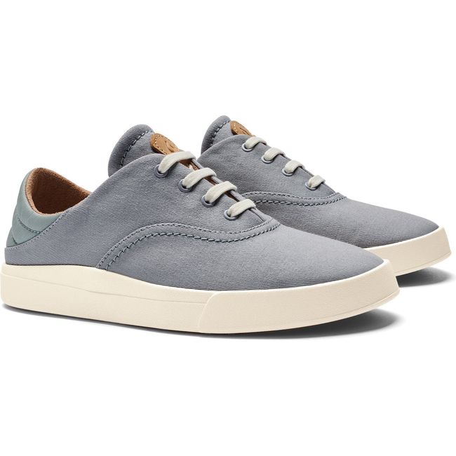 Pair of Women's Olukai Kohu Sneakers in Mist Grey canvas with Drop-In Heel down