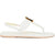 Lateral side of women's Olukai Lai T Bar sandal in white leather with brown buckle on instep