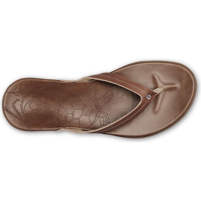 Top down view of Women's Olukai Honu Flip Flop in dark Tan 