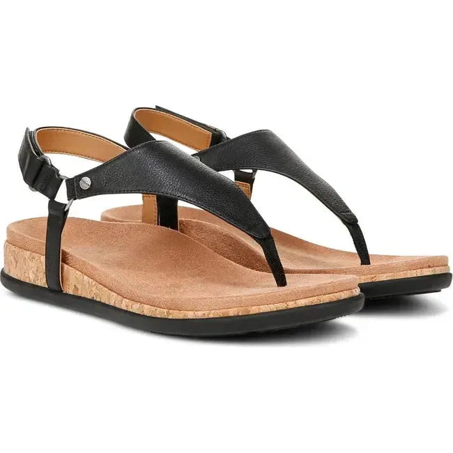 Vionic Women's Kirra II Toe Post Sling Back Sandal Black Leather I8691L2001