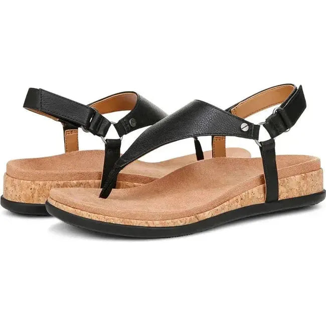 Vionic Women's Kirra II Toe Post Sling Back Sandal Black Leather I8691L2001