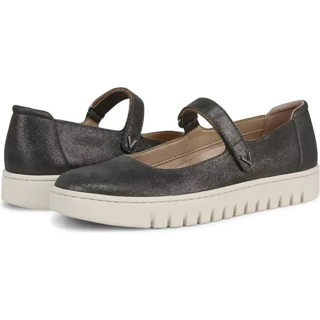 Vionic Women's Uptown Mary Jane Shoe Charcoal Shimmer Leather J2229L3020