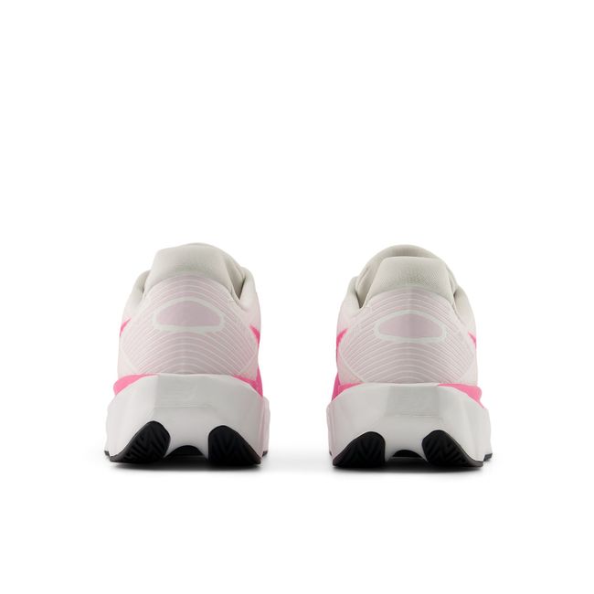 Rear heel view of the New Balance FuelCell pair in cream and hot pink