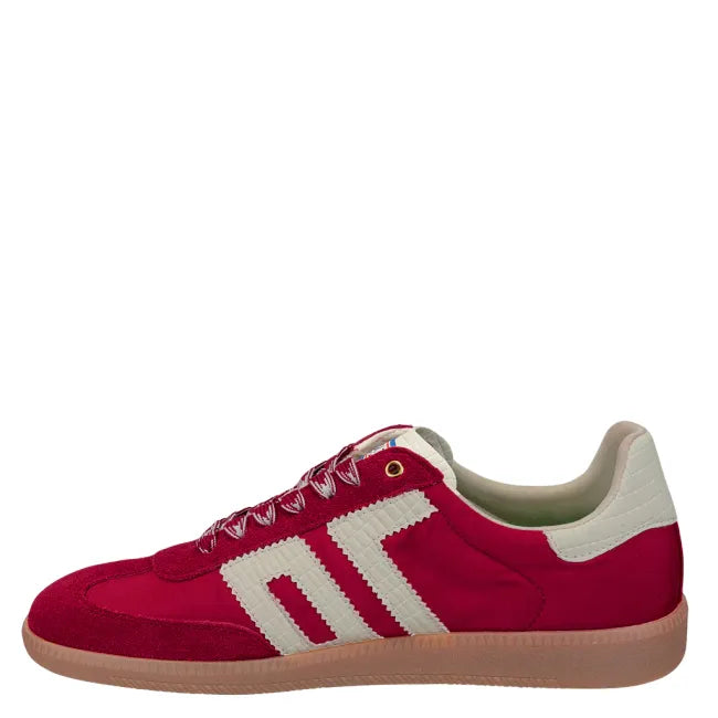 Medial side of Back 70 Ghost women’s retro fashion street sneaker in red.