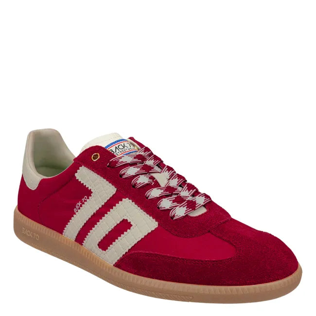 Front angled view of Back 70 Ghost women’s retro fashion street sneaker in red.
