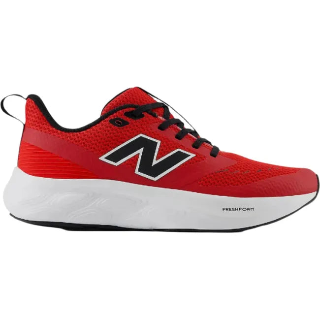 Lateral side of Kids New Balance Fresh Foam 625 Running Shoe in red mesh with a white sole