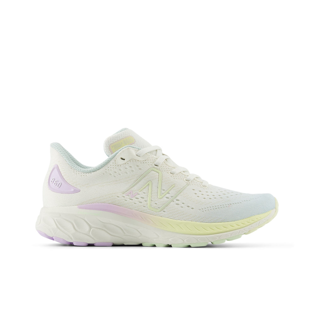 New Balance Kids' Fresh Foam X 860 V13 Running Shoe (Youth) in Sea Salt/Quarry Blue/Thistle/Alba Brillante, outside view
