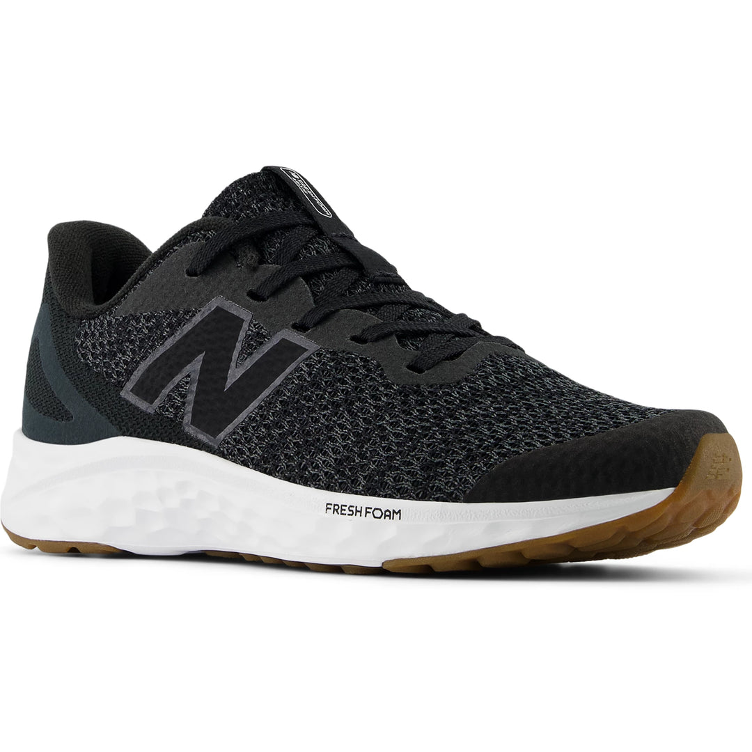 Front angle of New Balance Kids' Fresh Foam Arishi v4 running shoe in Black/Phantom
