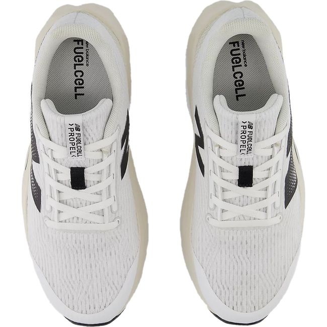 Lace up upper of New Balance Big Kids' FuelCell Propel V5 Running Shoes in White Black and Linen