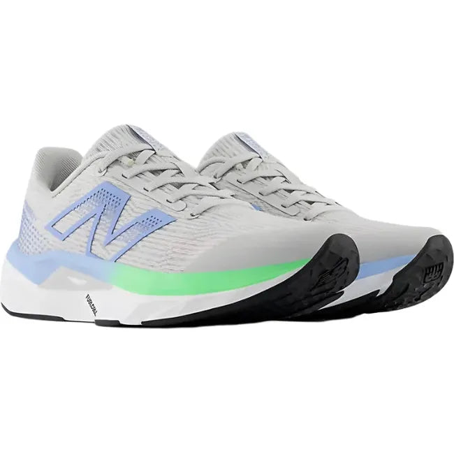 Pair of New Balance Kids' FuelCell Propel V5 Running Shoes in gray with blue and green accents