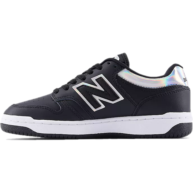 Medial side of New Balance Kids' 480 Lifestyle Shoe (Youth) in Iridescent Black