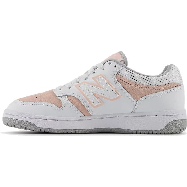 Medial side of New Balance Big Kids' 480 Lifestyle Shoe in pink and white 