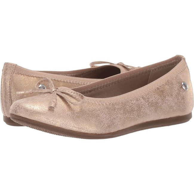 Pair of Kids Hush Puppies Josie Flats in Rose Gold with bow ties