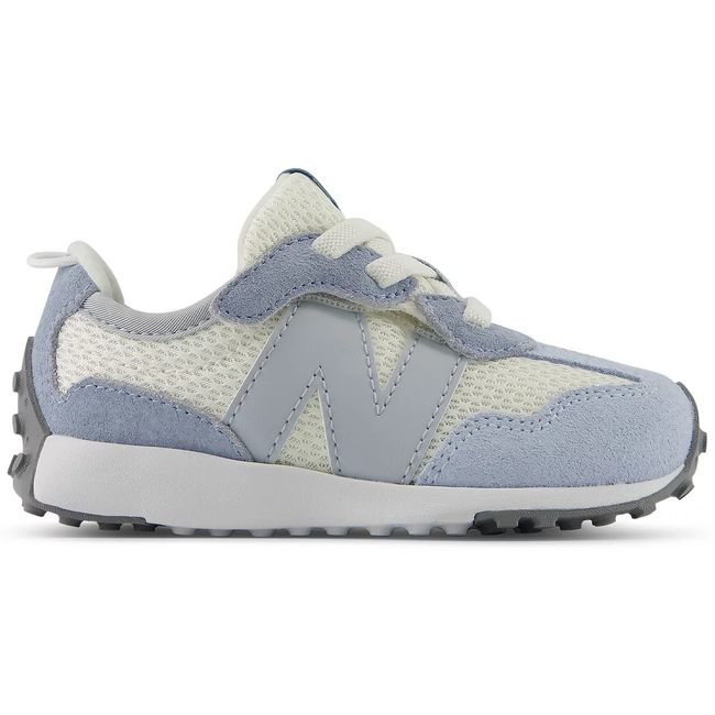 New Balance 327 baby sneaker in pale blue suede with cream mesh and grey