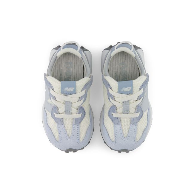 Top down view of the New Balance baby 327 pair showing the hook and loop strap