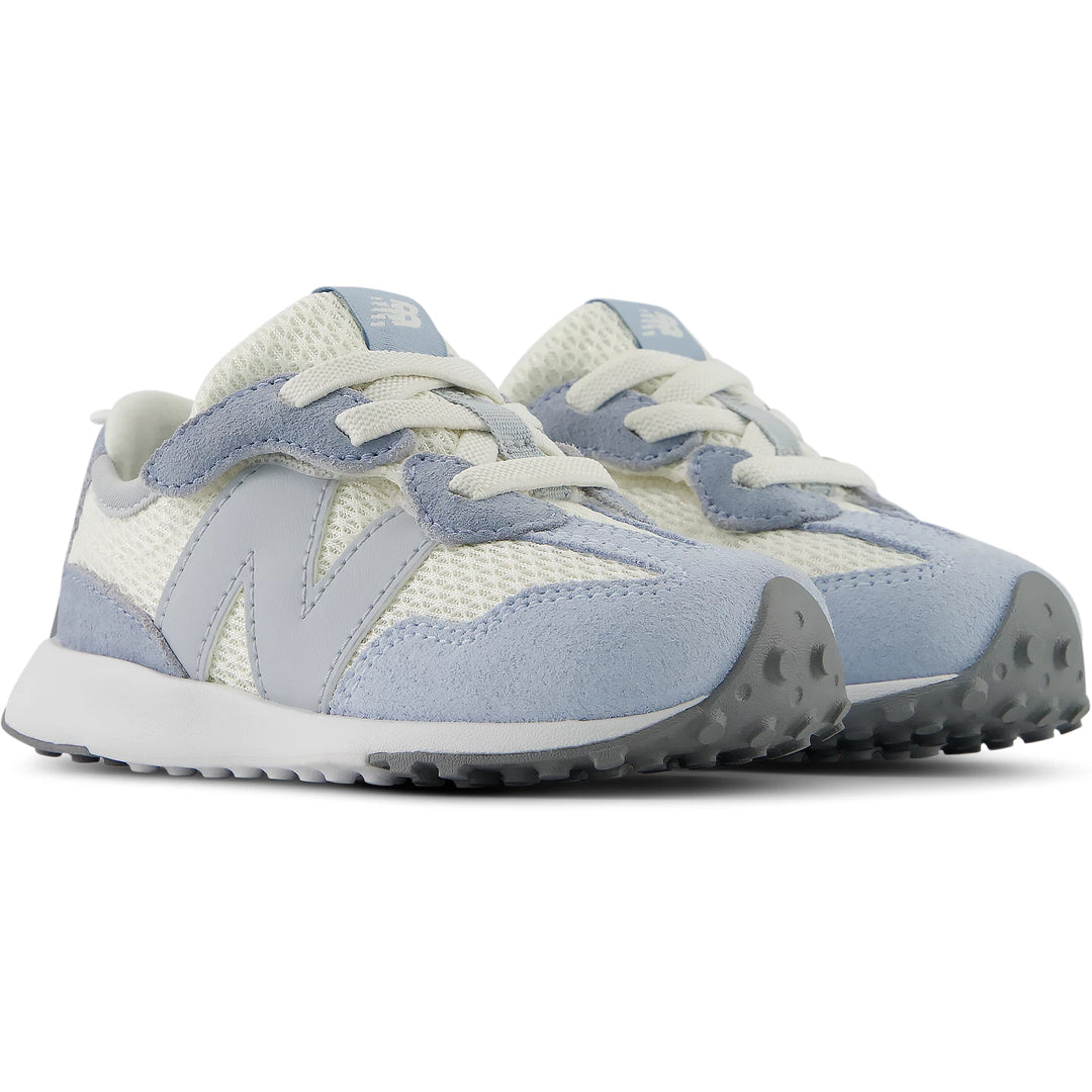 Pair of New Balance Kids' 327 sneakers in Light Arctic Grey/Light Zinc Blue