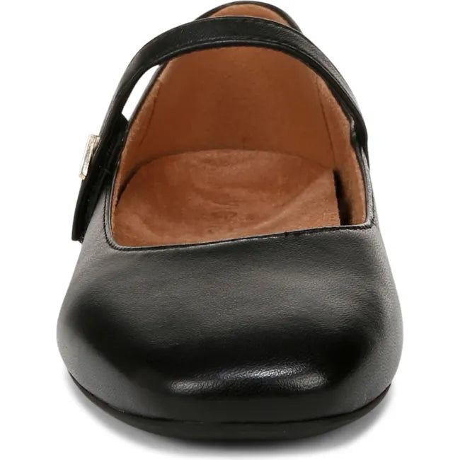 Front of Vionic Women's Alameda Mary Jane Flat in Black Leather